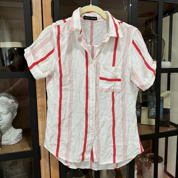 Dolce & Gabbana linen button down shirt stripes short sleeve pocket collar top - Picture 1 of 8